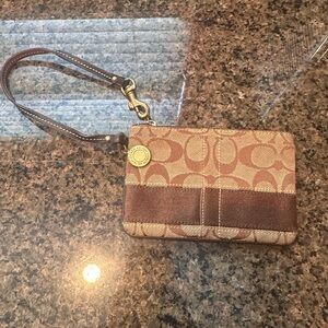 Coach Leather Wristlet in Brown and Tan